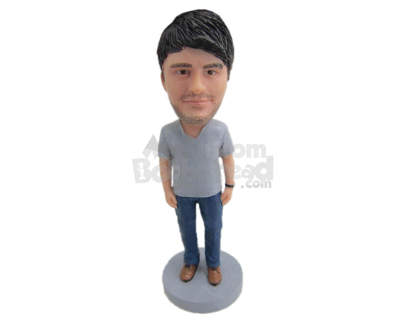 Custom Bobblehead Handsome Pal Wearing Casual T-Shirt And Blue Jeans - Leisure & Casual Casual Males Personalized Bobblehead & Cake Topper Custom Bobblehead Handsome Pal Wearing Casual T-Shirt And Blue Jeans - Leisure & Casual Casual Males Personalized Bobblehead & Cake Topper